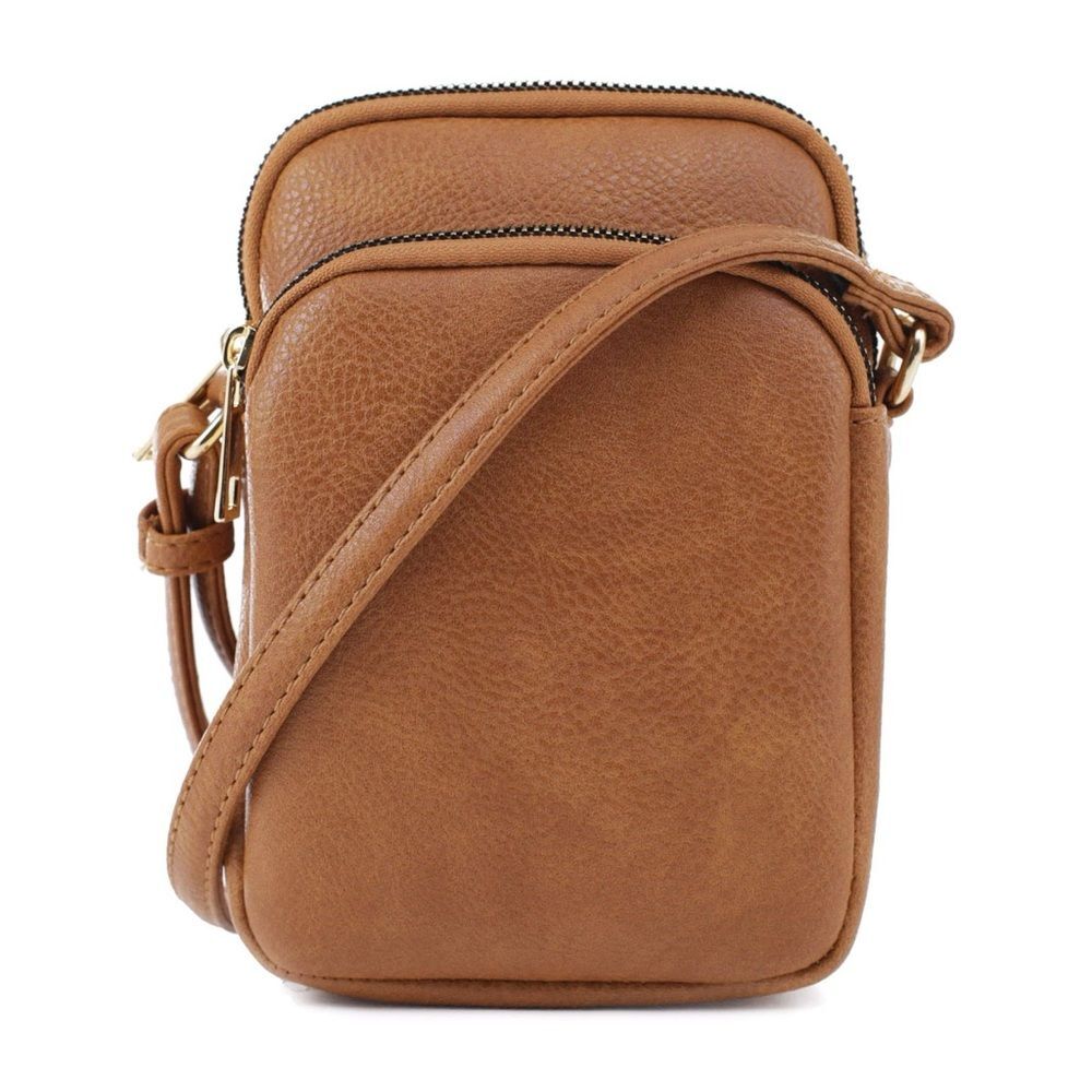 Mali + Lili Triple Zip Crossbody Bag Brown Vegan Leather Tassel